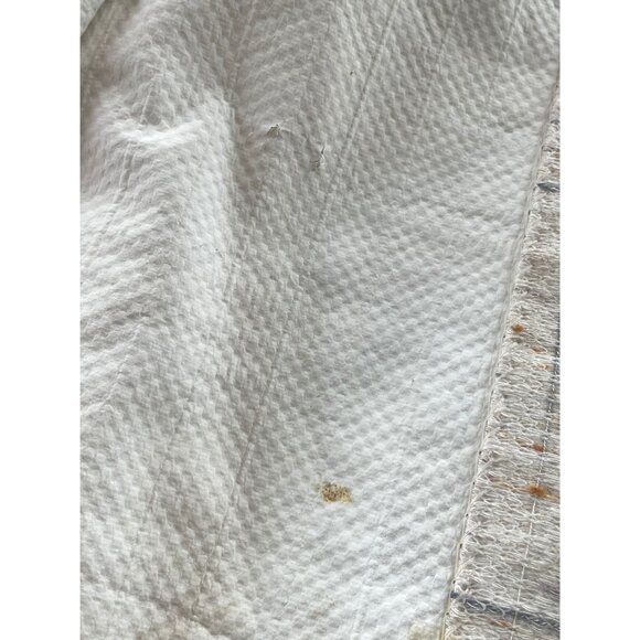 Vintage 1970s pleated curtain, beige brown blue geometric pattern, per panel - Picture 7 of 10